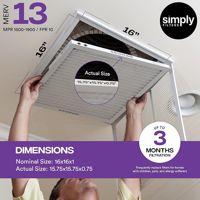 Simply 16x16x1 Air Filter, MERV 13, 4 Pack,