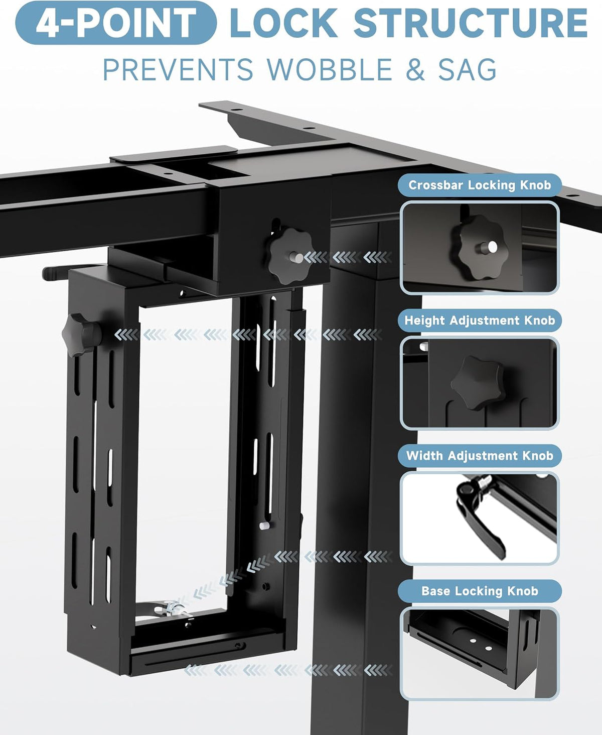 Under Desk PC Mount, No Drill Clamp On Computer Mount for Standing Desk