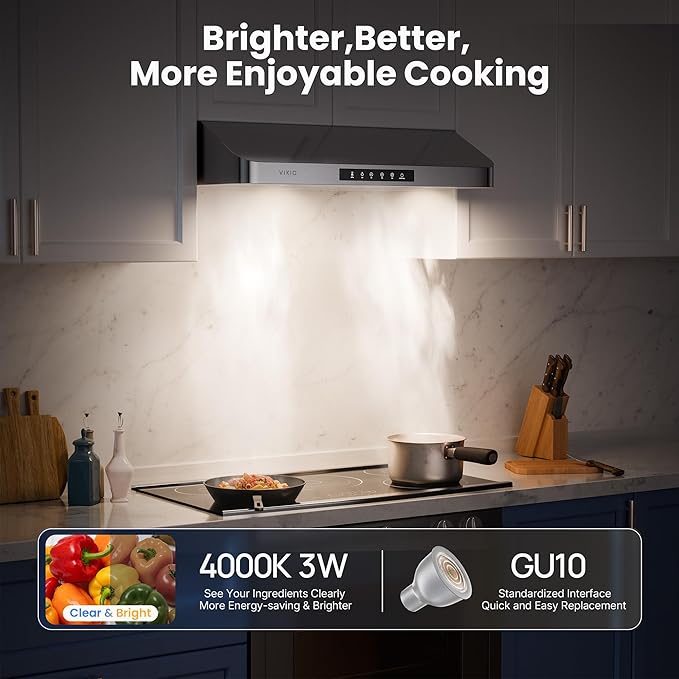 Under Cabinet Range Hood 30 Inch, 980CFM Fast Venting Ducted, Kitchen Hood