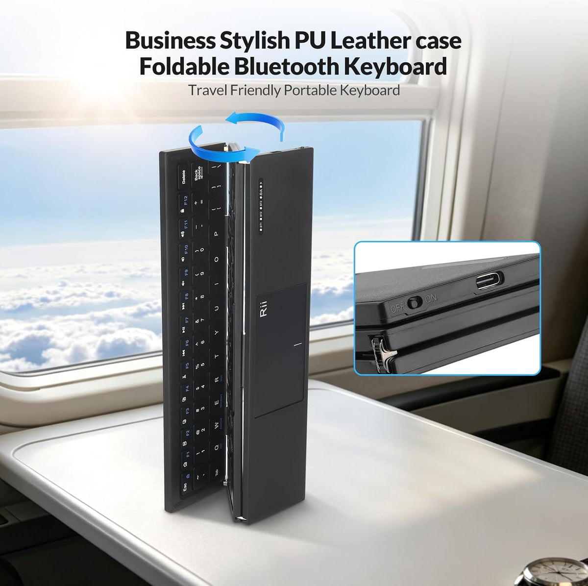 Rii Tri-Foldable Bluetooth Keyboard with Touchpad,Rechargeable RK811