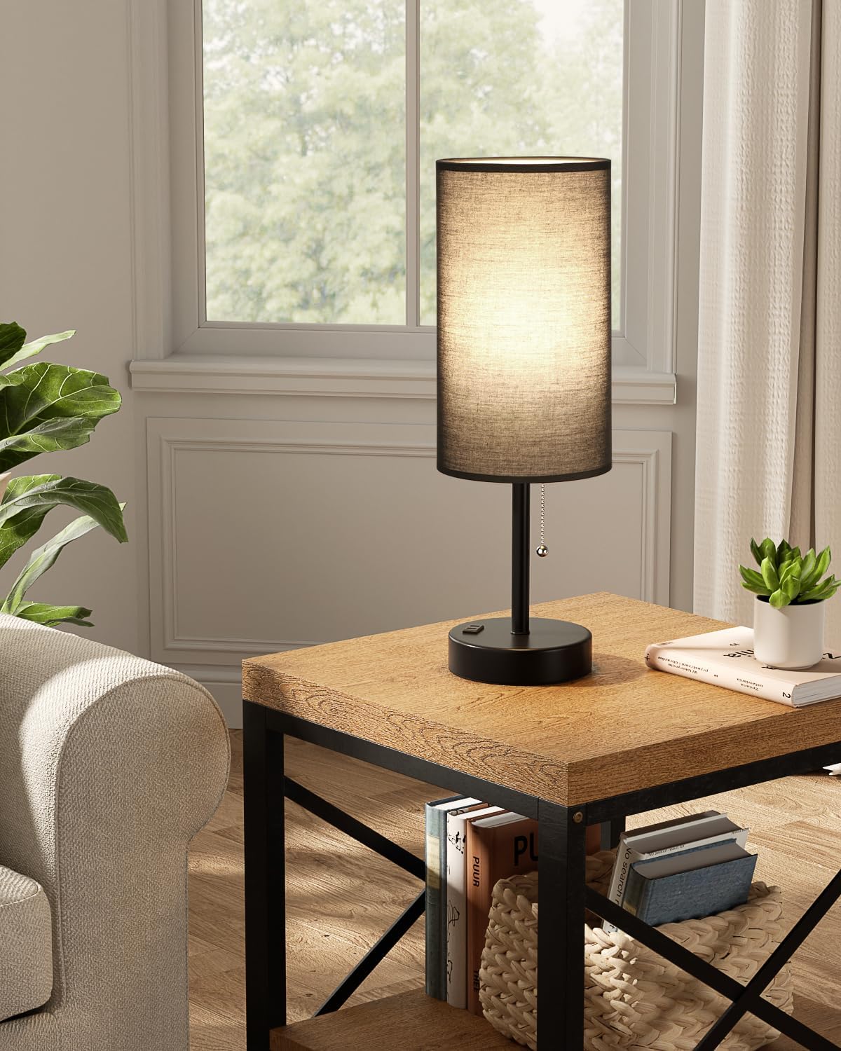 17.4" Black Bedside Table Lamps Set of 2 - Bedroom Lamp, USB C+A, AC Outlet