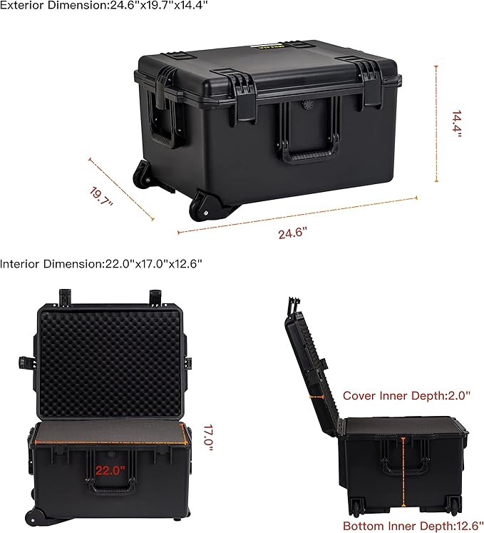 MEIJIA Portable All Weather Waterproof Rolling Hard Camera Case