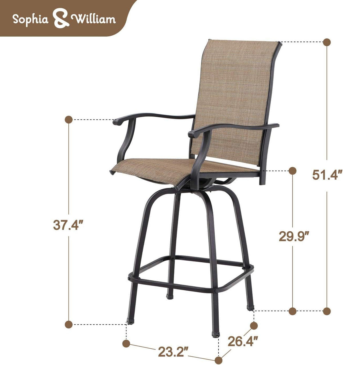 Sophia & William Swivel Outdoor Bar Stools Set of 4, Brown, 30 Inches