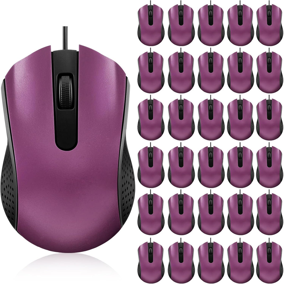 Bonuci 30 Pack Computer USB Wired Mouse Bulk 3 Button 800/1200 DPI Purple