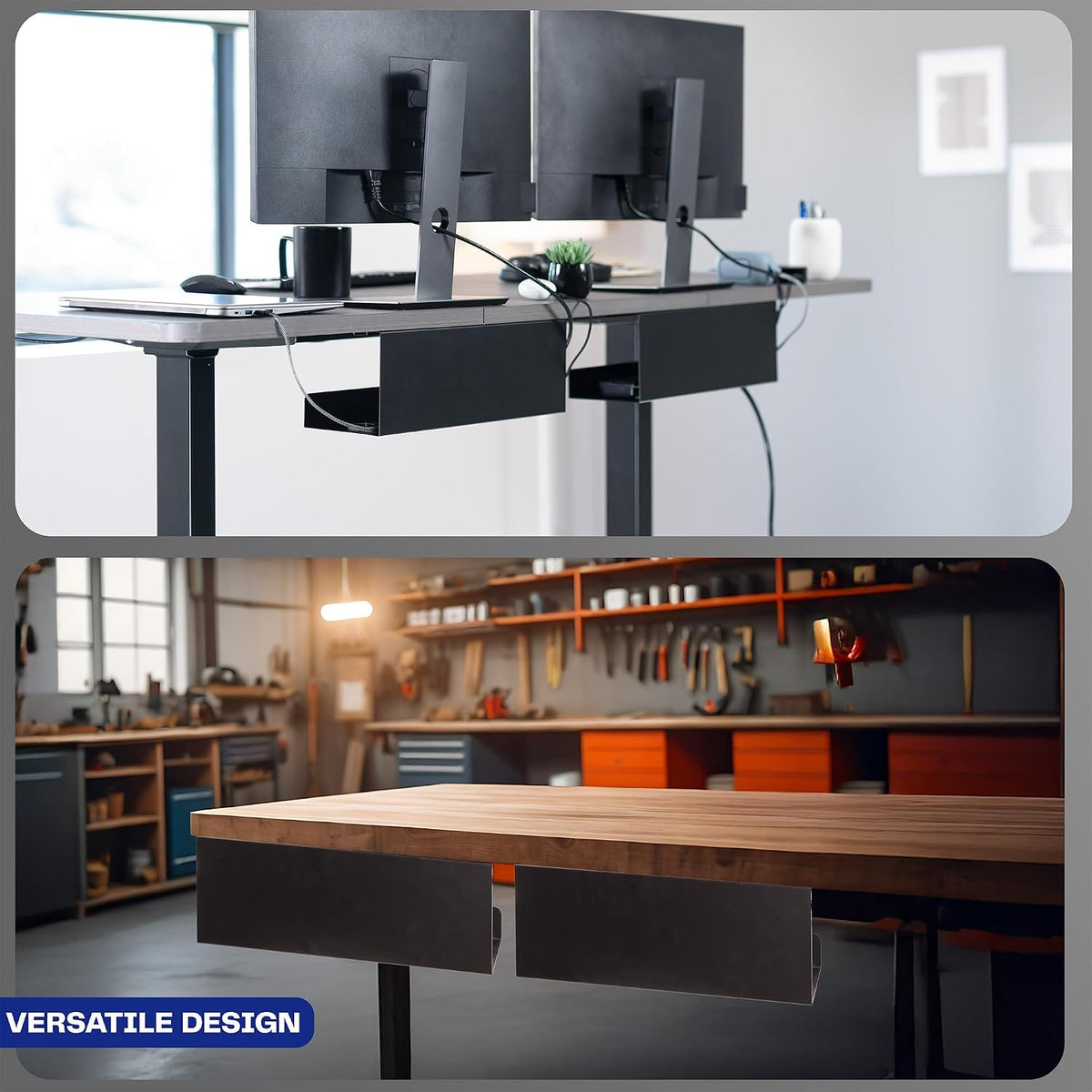 VIVO 2 Pack Black 17 inch Extra Deep Cable Management Tray, DESK-AC16-2C