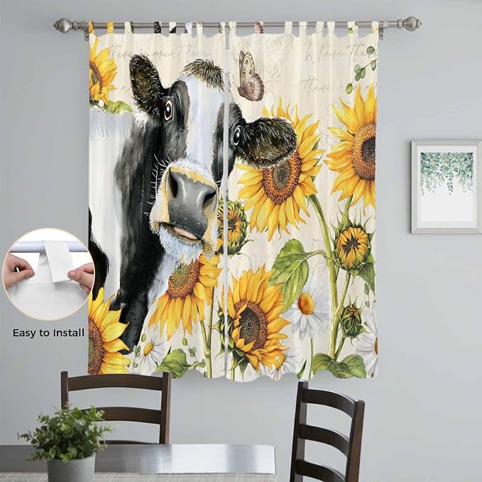 Yellow Sunflowers Living Room Curtains 96 Inch Length, Window Curtains Tab Top