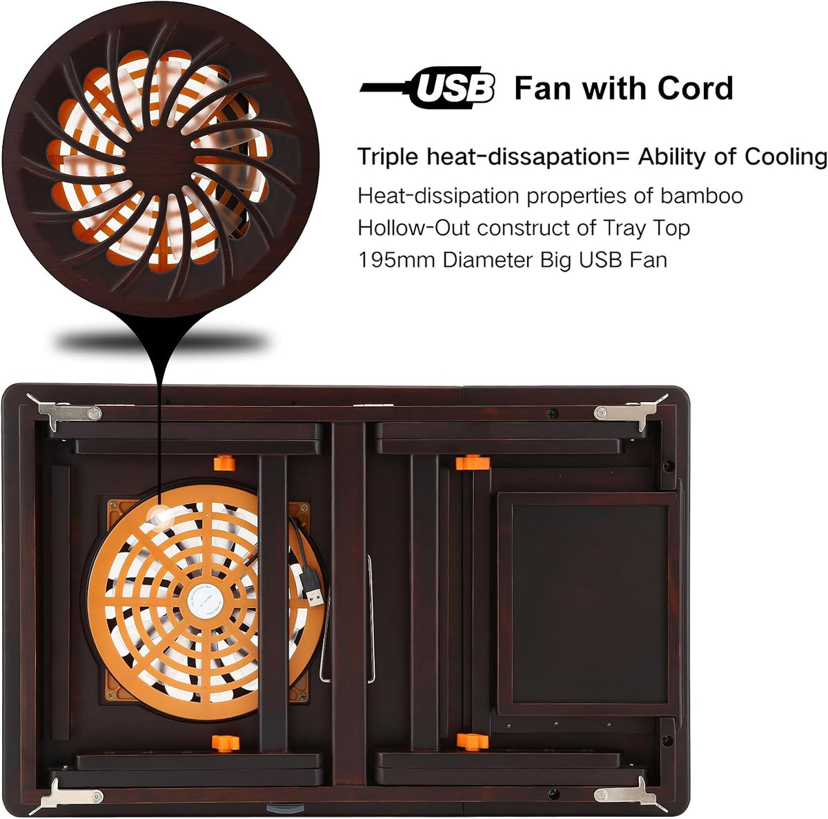 Nnewvante Laptop Desk with Fan 7 Angles & 4 Heights Adjustable,Black Walnut