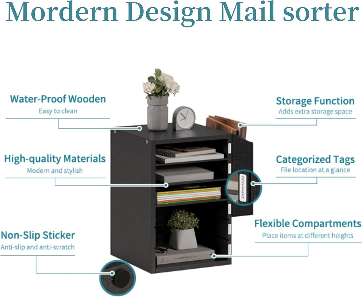 Unionly 6 Tier Adjustable Mail Sorter,Wood Paper Organizer for Class,Office