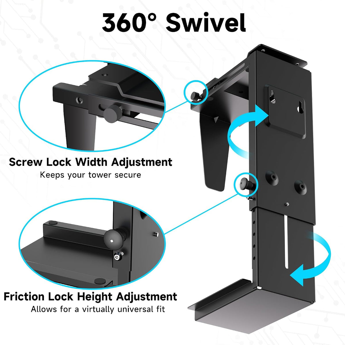 Pholiten Under Desk CPU Mount, 3.94" to 11.61" Wide
