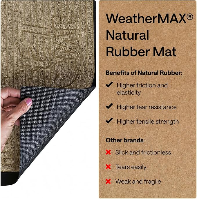 GORILLA GRIP 100% Waterproof All-Season WeatherMAX Doormat, US Designed Natural