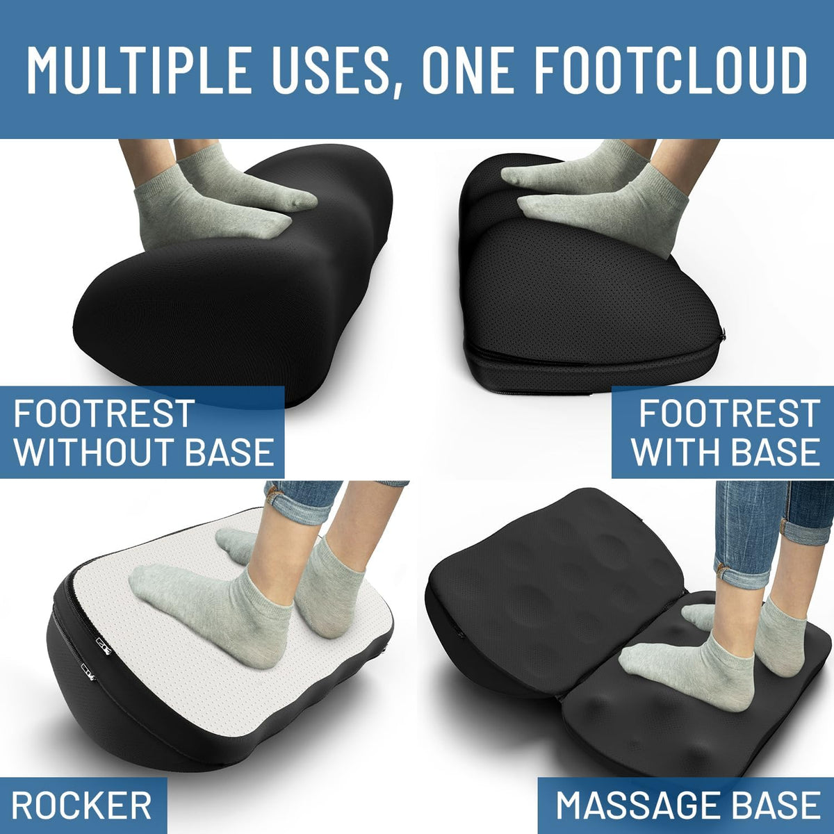 Everlasting Comfort Adjustable Cloud Foot Rest for Under Desk at Work with Pressure Point Nodes - Comfortable Memory Foam Office Foot Stool & Desk Pillow, Gaming & Home Accessories