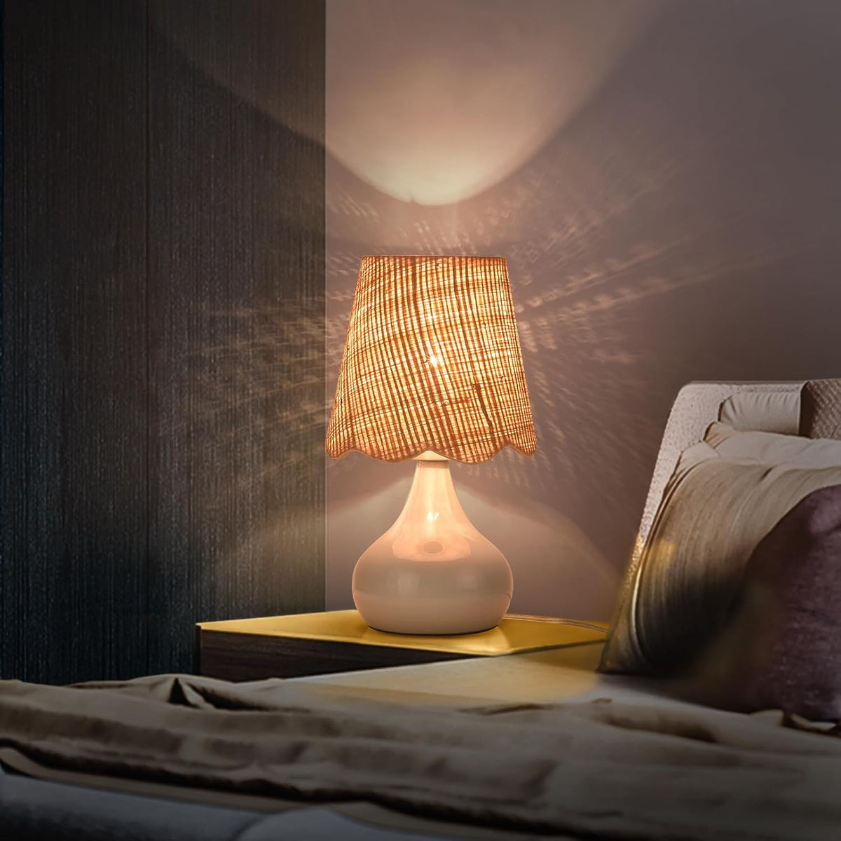 Blue Small Touch Control Table Lamp for Bedroom, Blue Bedside Lamps for Nightstand,Cute Mini Small Table Lamps for Small Spaces with Scalloped Shade for Kitchen Counter,Bookshelf,Living Room
