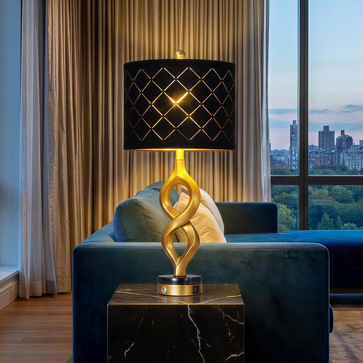 Rinweey Black and Gold Table Lamps Set of 2 for Living Room, 30" Tall Touch Control Bedside Lamps for Bedroom Nightstand, 3-Way Dimmable Modern Decorative Table Lamp with USB A+C Ports and 2 LED Bulbs