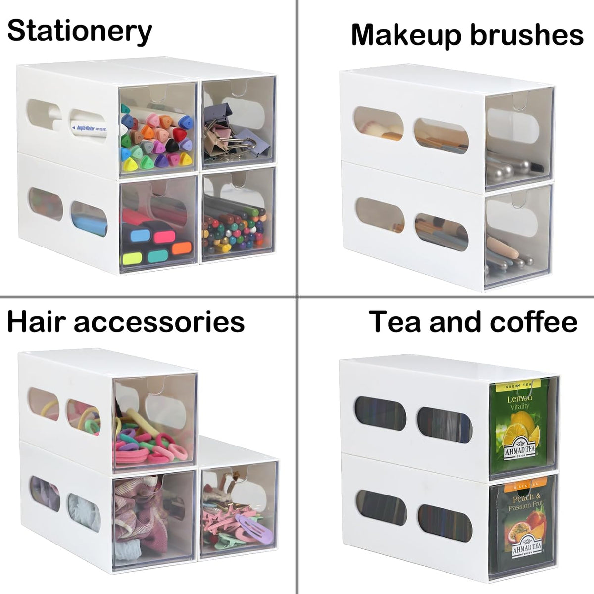 ZEXALOR Drawer Organizer Desktop Office Supplies Desk Organizer and Storage Stationary Make Up Jewelry Pen Storage Drawer, Clear Accessories Makeup Organizer Countertop Storage (White, 6 Pack)