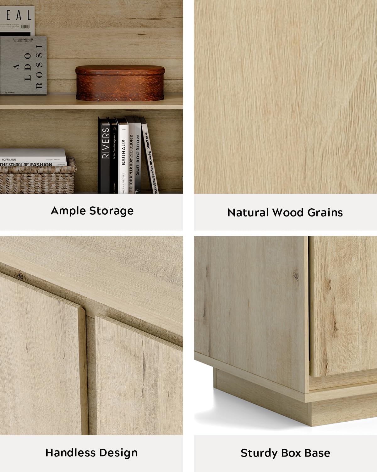 EYYTHUNG Buffet Storage Cabinets Set of 3, Sideboard Accent Cabinet with Adjustable Shelves and Handless Design, Credenza Console Table for Living Room, Light Oak