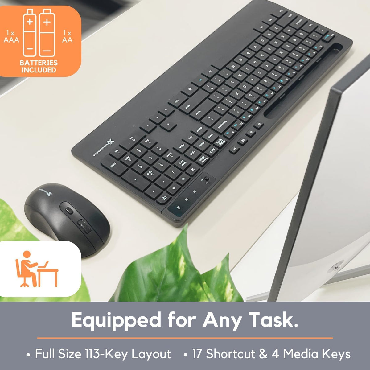 X9 Wireless USB-C Keyboard and Mouse Combo - Dual Port Compatibility (USB C + A) - Versatile Mouse Keyboard Combo Wireless w/ 8" Phone Stand and 113 Keys