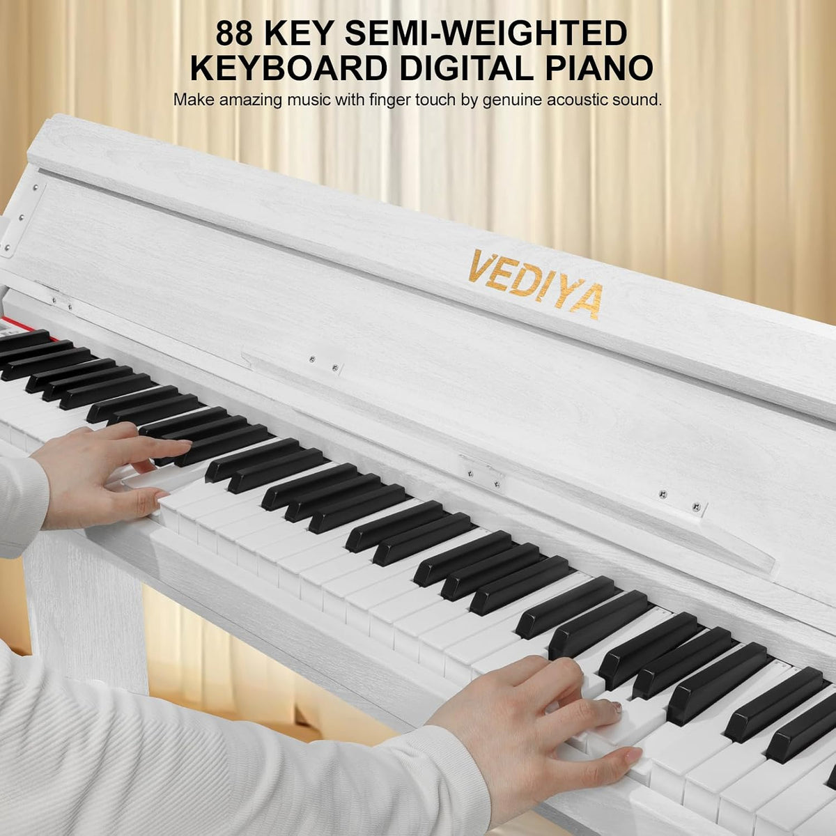 Digital Piano Keyboard 88 key,Semi-Weighted Electric Piano,Wooden Desk Full Size Upright Electric Piano, Acoustic Piano for Beginners,Triple Pedal,USB-MIDI Compatibility (White)
