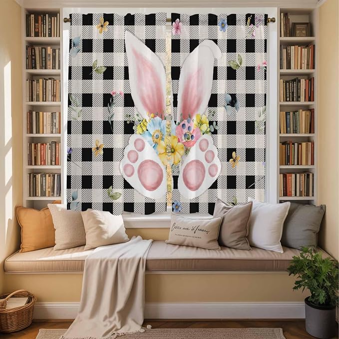 Easter Window Curtains 63 Inch Long 2 Panel Set, Rod Pocket Bedroom Curtains &