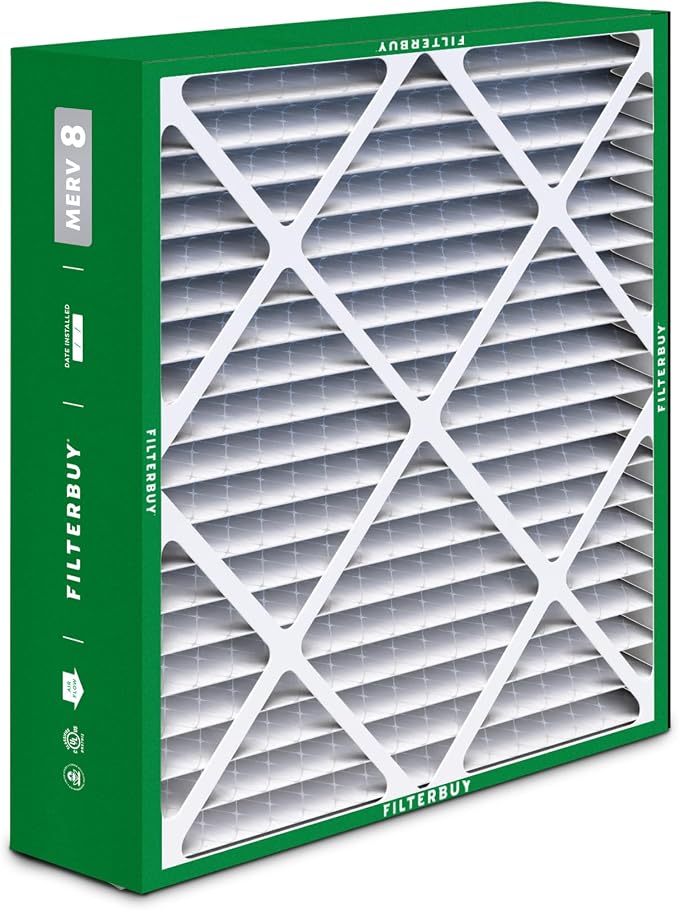 Filterbuy 24x25x5 Air Filter MERV 8 Essential Dust & Allergy Defense,