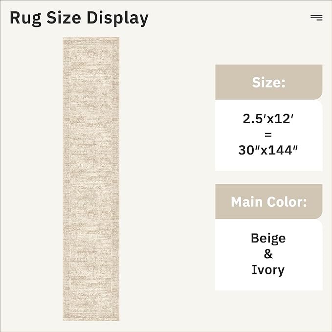 Soalmost Runner Rug 2'6" x 12' Washable Non-Slip Runner Rugs