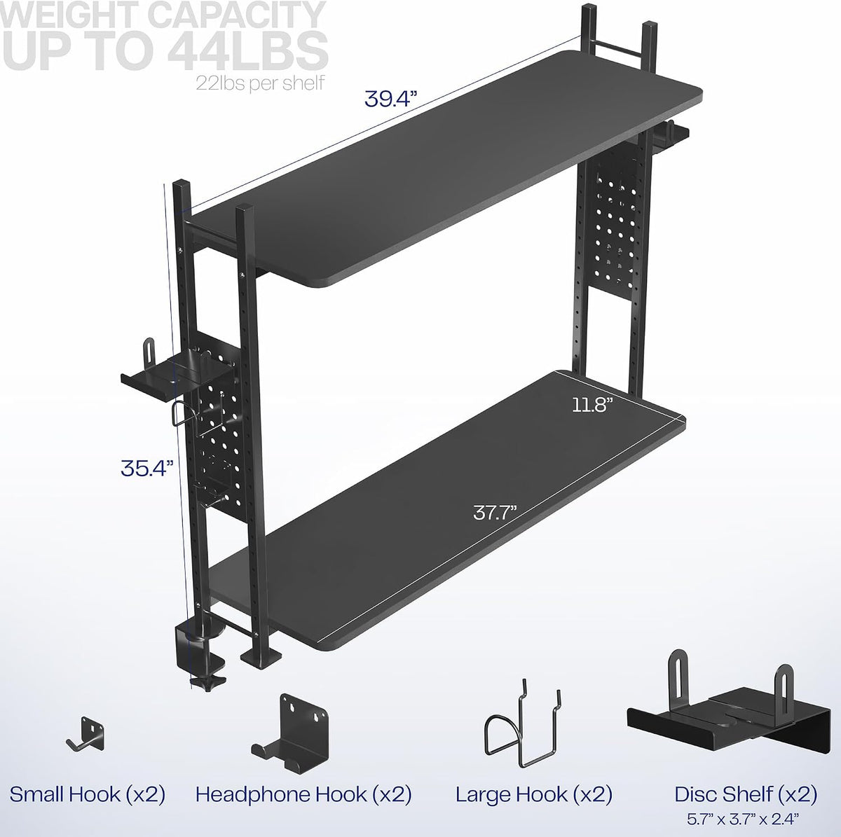 VIVO Black Clamp-on 40 in Shelving Unit with Pegboard, DESK-SHELF40G