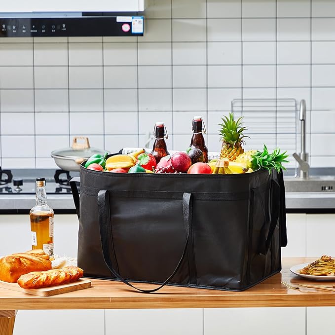 Maxcheck 6 Pcs Insulated Bags for Food Delivery XXXL Large Capacity Hot Grocery Tote Bag Reusable Warming Pizza Catering Carrier for Commercial Travel Lunch Shopping Gifts (Black)