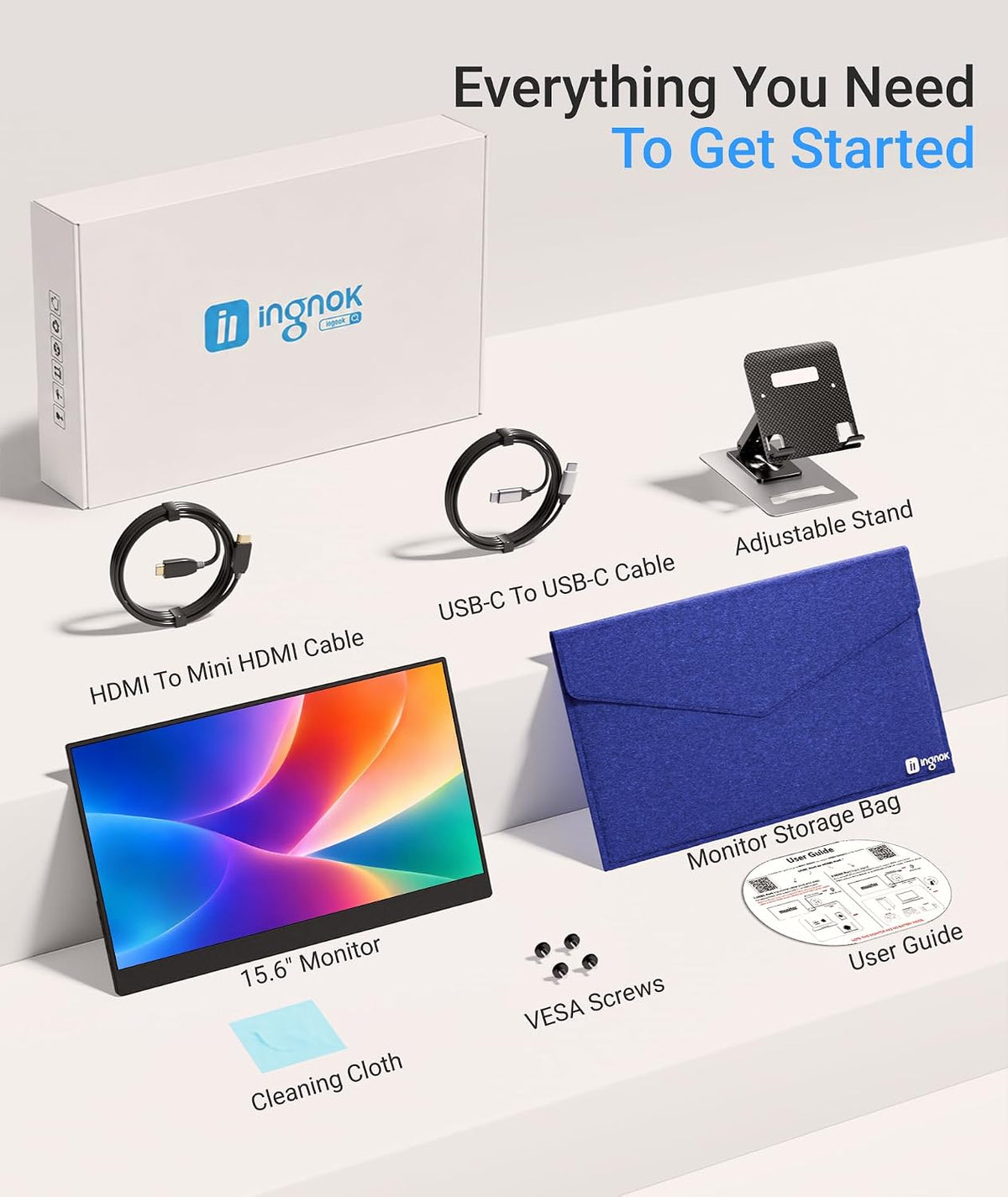 Ingnok Portable Monitor,15.6" FHD 1080P 60Hz Laptop Screen Extender