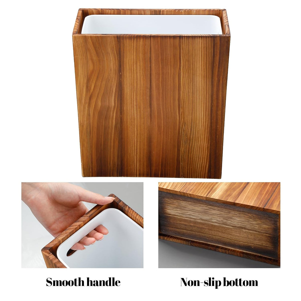 Coeusy 3 Gallon Wood Trash Can with Liner,Small Wooden Bathroom Trash Can