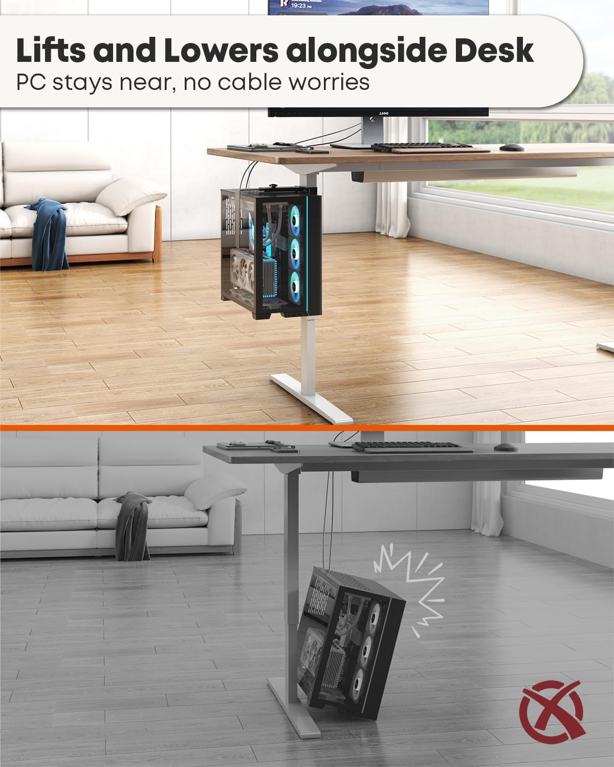 Under Desk PC Mount for Standing Desk, Clamp-On PC Holder