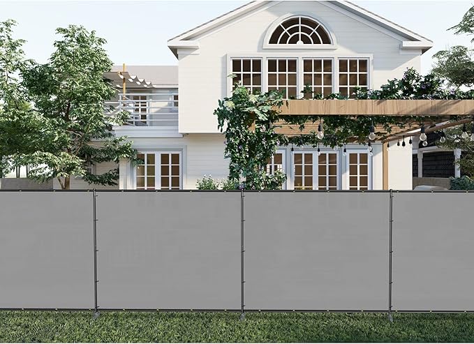 Patio 5' x 50' Outdoor Privacy Screen Freestanding Temporary Fence Panels Net Cover with Metal Poles for Outside Backyard Pool Garden Air Conditioner Fencing, Light Gray