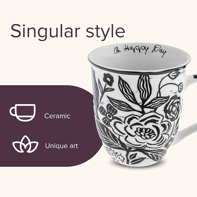 Karma Gifts 16 oz Black and White Boho Mug Floral