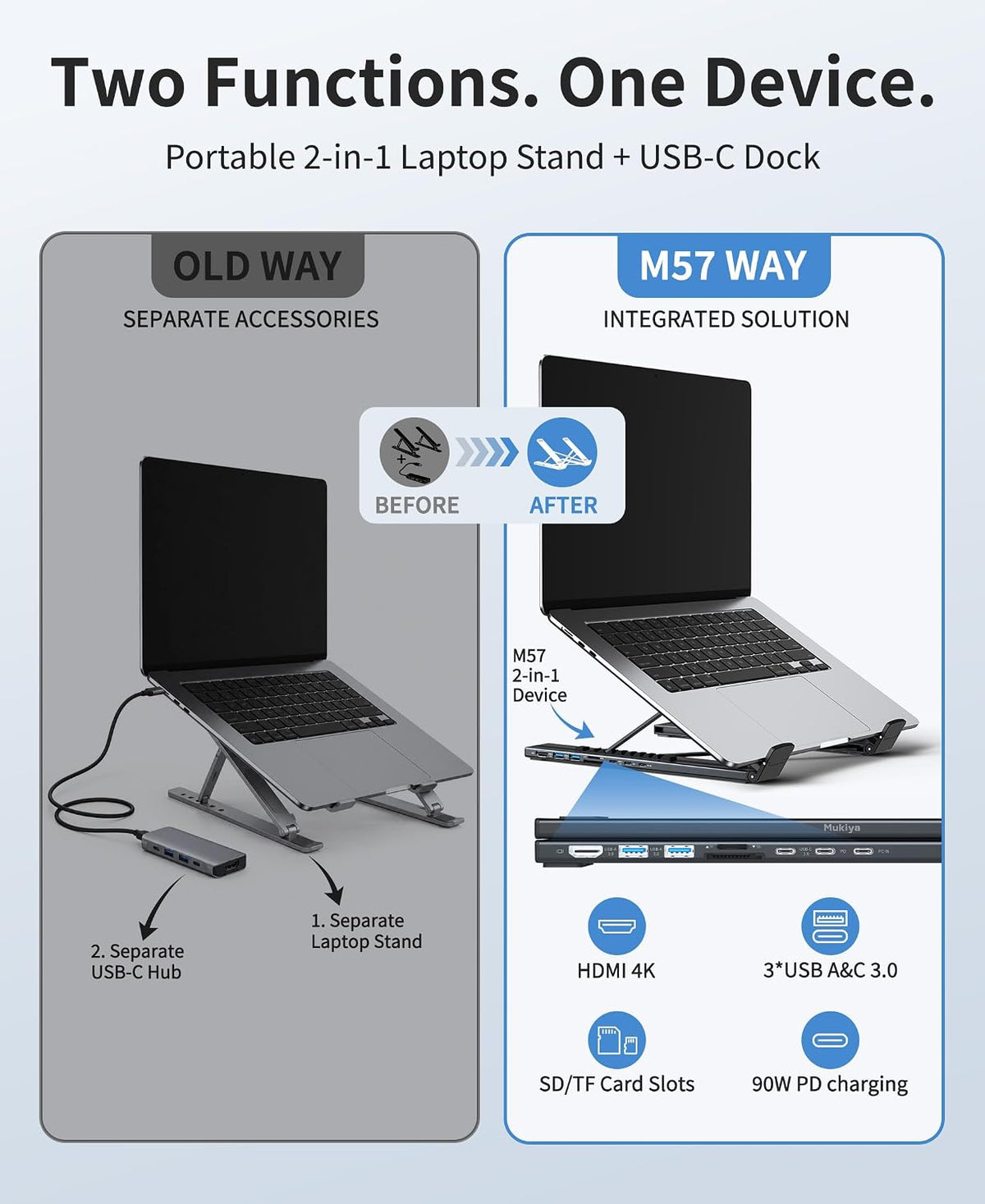 Mukiya Portable Laptop Stand with Docking Station, 8-in-1 USB-C Hub