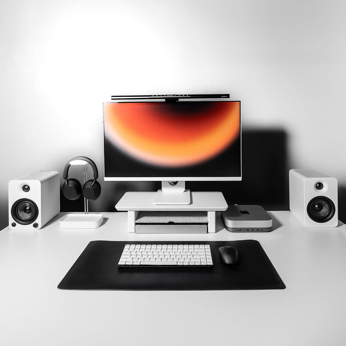 Raico Desk Shelf Setup Mini Monitor Stand, Compact White Wood Organiser, Ergonomic Home Office Accessory (White | 18.8 Inches)
