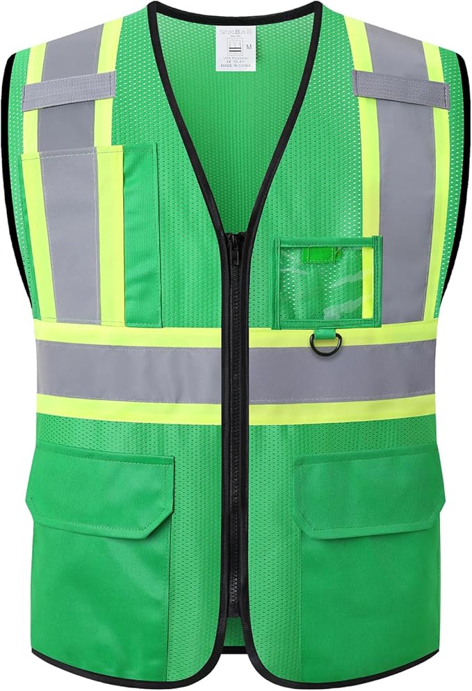 Hi Vis Reflective Safety Vest for Men Women with Multiple Pockets High Visibility Mesh Construction Work Vest,Meets ANSI/ISEA Standards(EK1-178-Green-3XL)