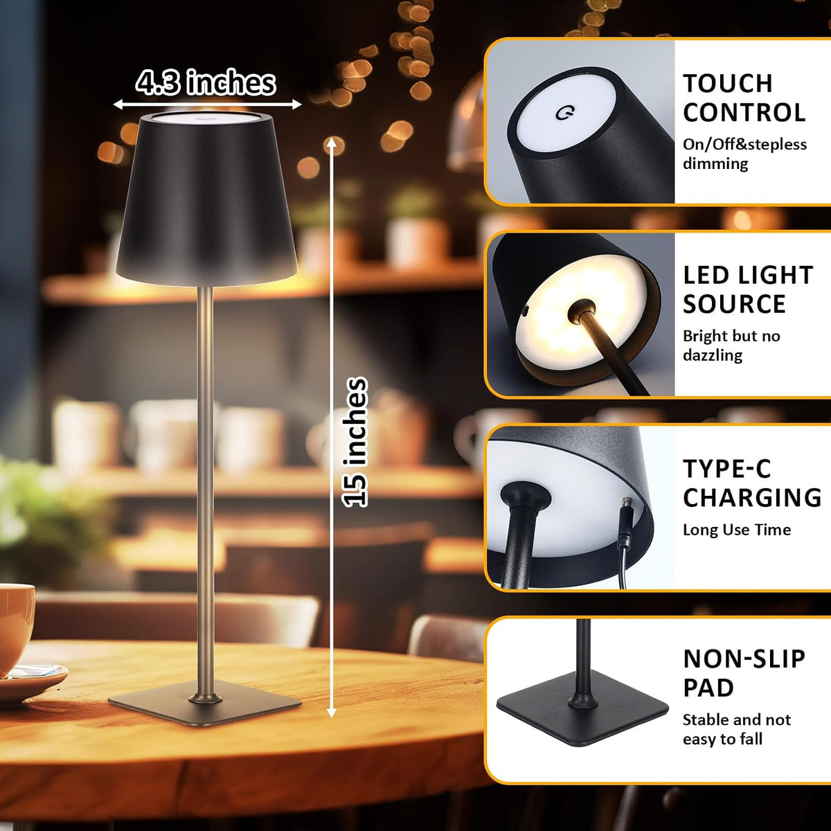 Retisee 12 Pack Cordless Table Lamp Portable Rechargeable Lamps, Black