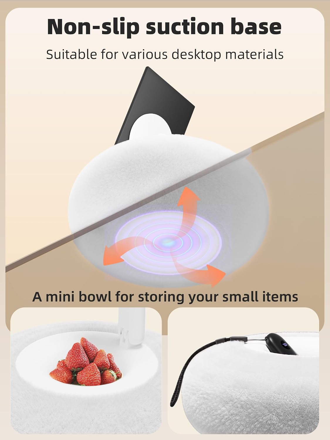 VOLTIFYMAX Magnetic Pillow Holder with Page Turner, 360° Adjustable Phone Holder for Bed, Storage Bowl for Tablet Stand with Stable Suction Base, Compatible with Kindle and Phone 4-7" Devices (White)