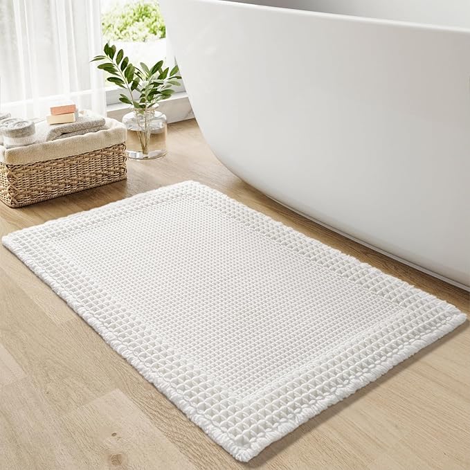 RESARE Waffle Bath Mat for Bathroom, Super Absorbent Bathroom Rugs Non Slip