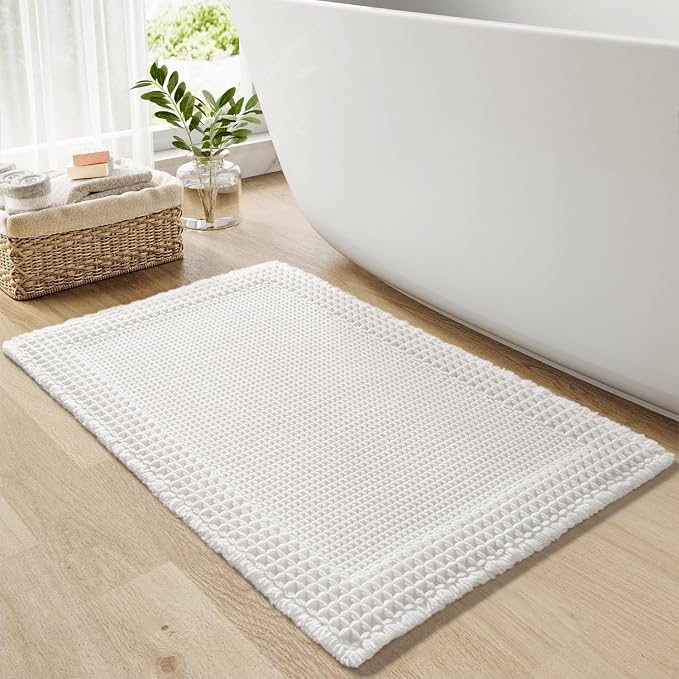RESARE Waffle Bath Mat for Bathroom, Super Absorbent Bathroom Rugs Non Slip