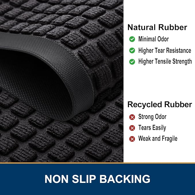 Smiry Front Door Mat Outside Entrance, Heavy Duty Natural Rubber Doormat