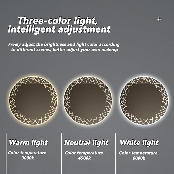 Bathroom Mirror with LED Lights, Wall Mirror with Touch Sensor, Round Mirror
