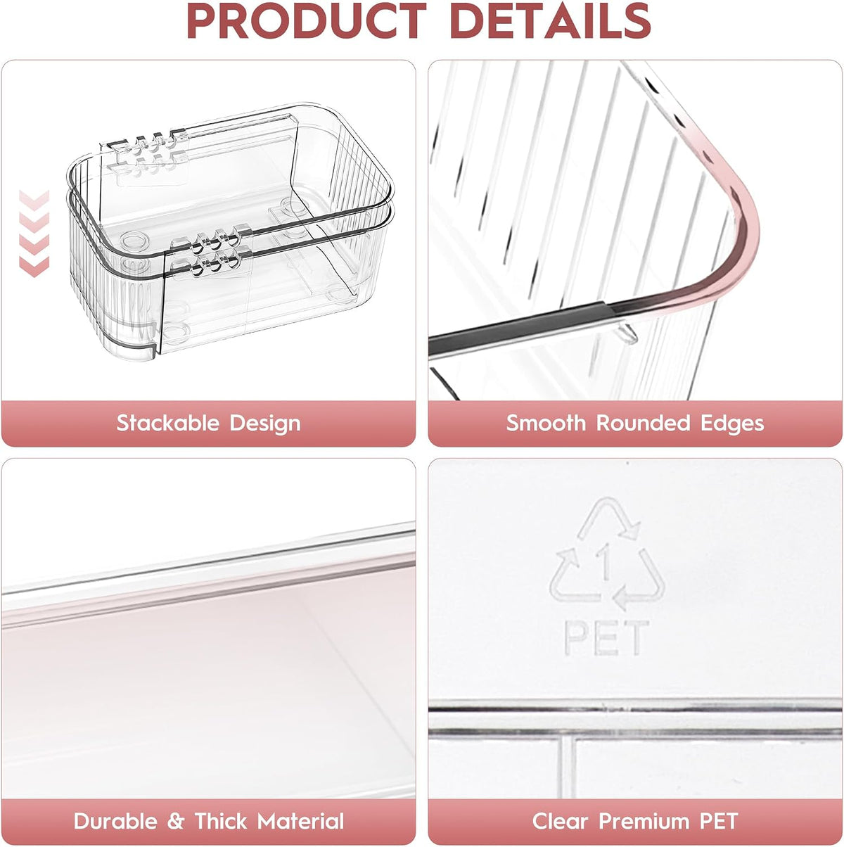 4-Piece Expandable Drawer Organizer Set, Clear Adjustable Drawer Organizer Trays, Multi-Size Storage Bins for Kitchen, Bathroom, Makeup, Desk and Office, Durable PET