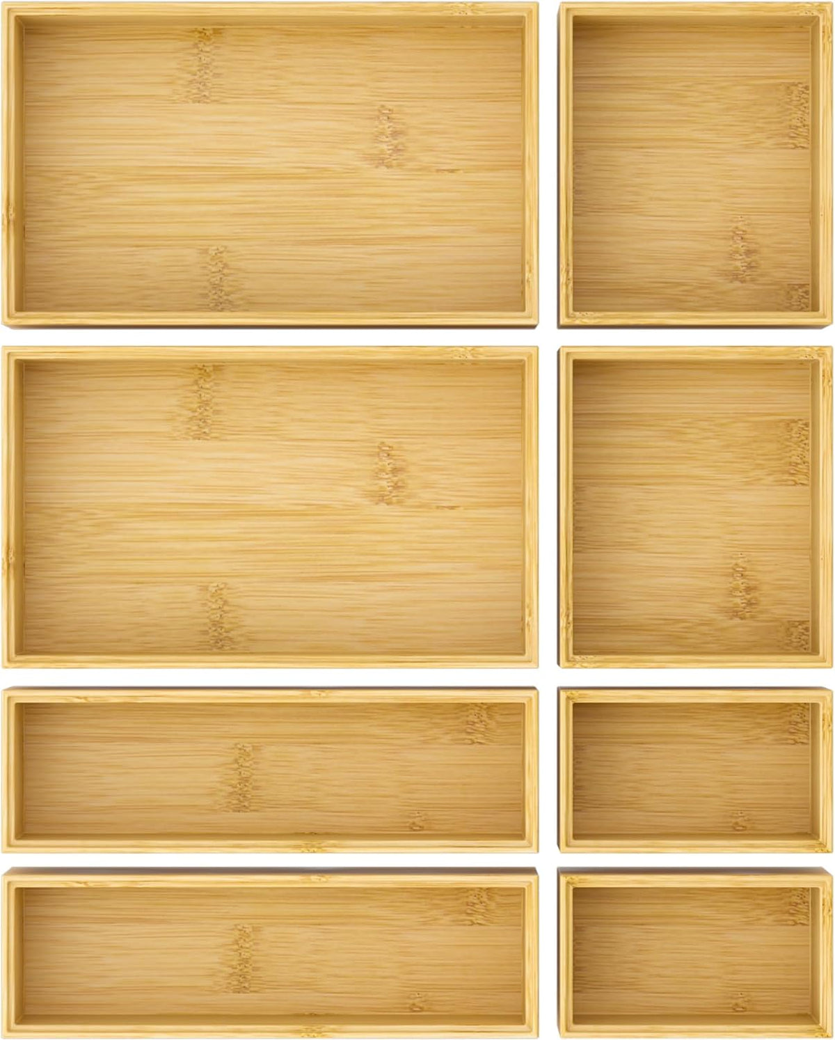 Bamboo Drawer Organizer Boxes, 8-Piece Set for Kitchen & Bathroom
