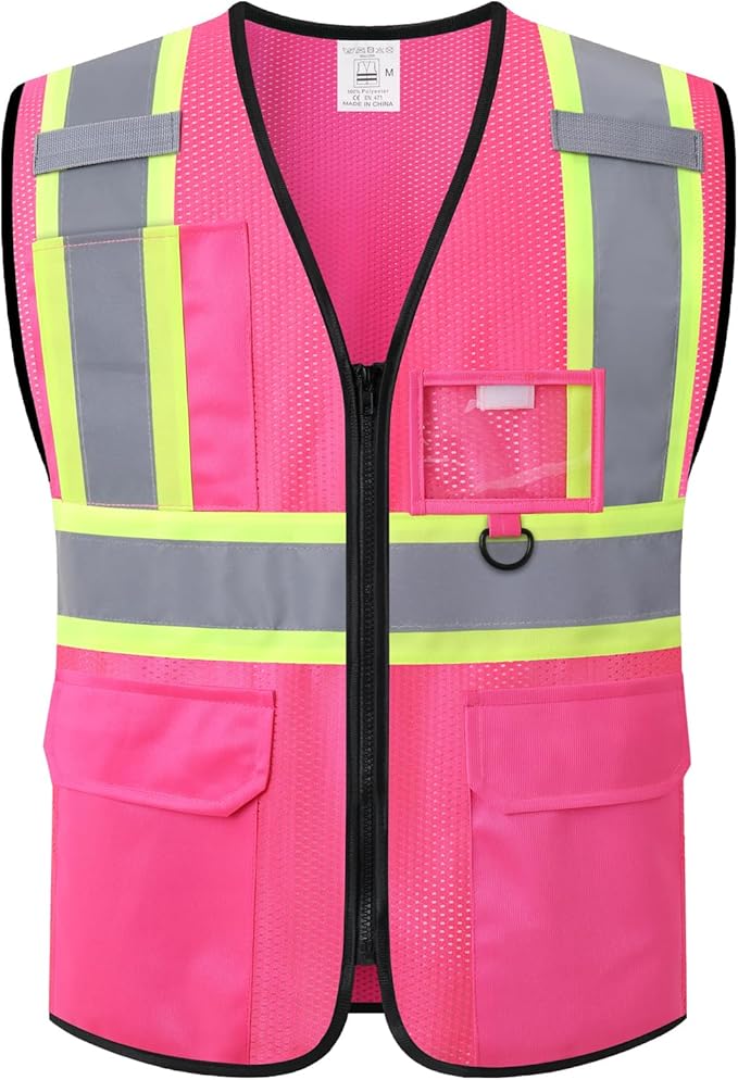 Safety Vest for Men Women Reflective with Multiple Pockets Mesh High Visibility Construction Work Vest,Meets ANSI/ISEA Standards(EK1-178-Pink-3XL)