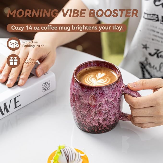 Roseate Nebula Ceramic Coffee Mug - 14 oz Unique Reactive Glaze Coffee Cup