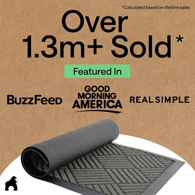 GORILLA GRIP 100% Waterproof All-Season WeatherMAX Doormat, US Designed Natural