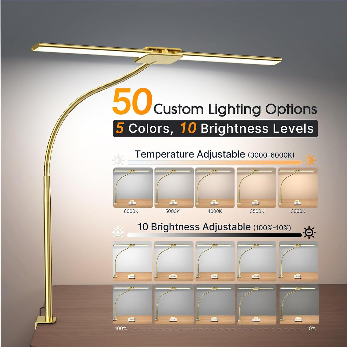 Syrinx LED Desk Lamp for Office Home, Dual Head Eye-Care Architect Lamp