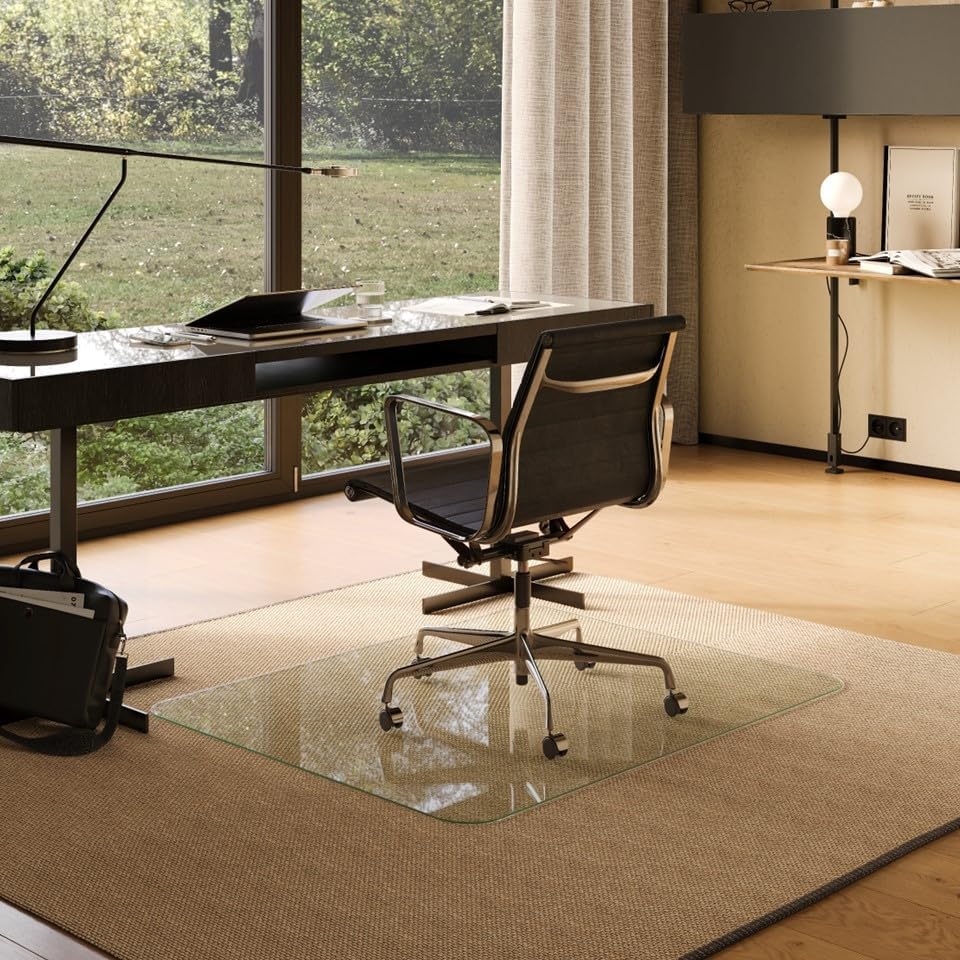 Office Desk Glass Chair Mat - Clear Tempered Glass - Easy Glide - Protects Carpet and Hardwood Floors - 36" x 42"
