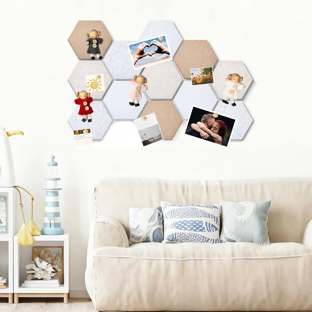 12x10 in 16 Pcs Hexagon Cork Board Tiles, Felt Pin Boards, Retro