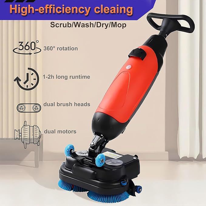 Floor Polisher Commercial, Dual-Brush Rotary Floor Scrubber, Lightweight