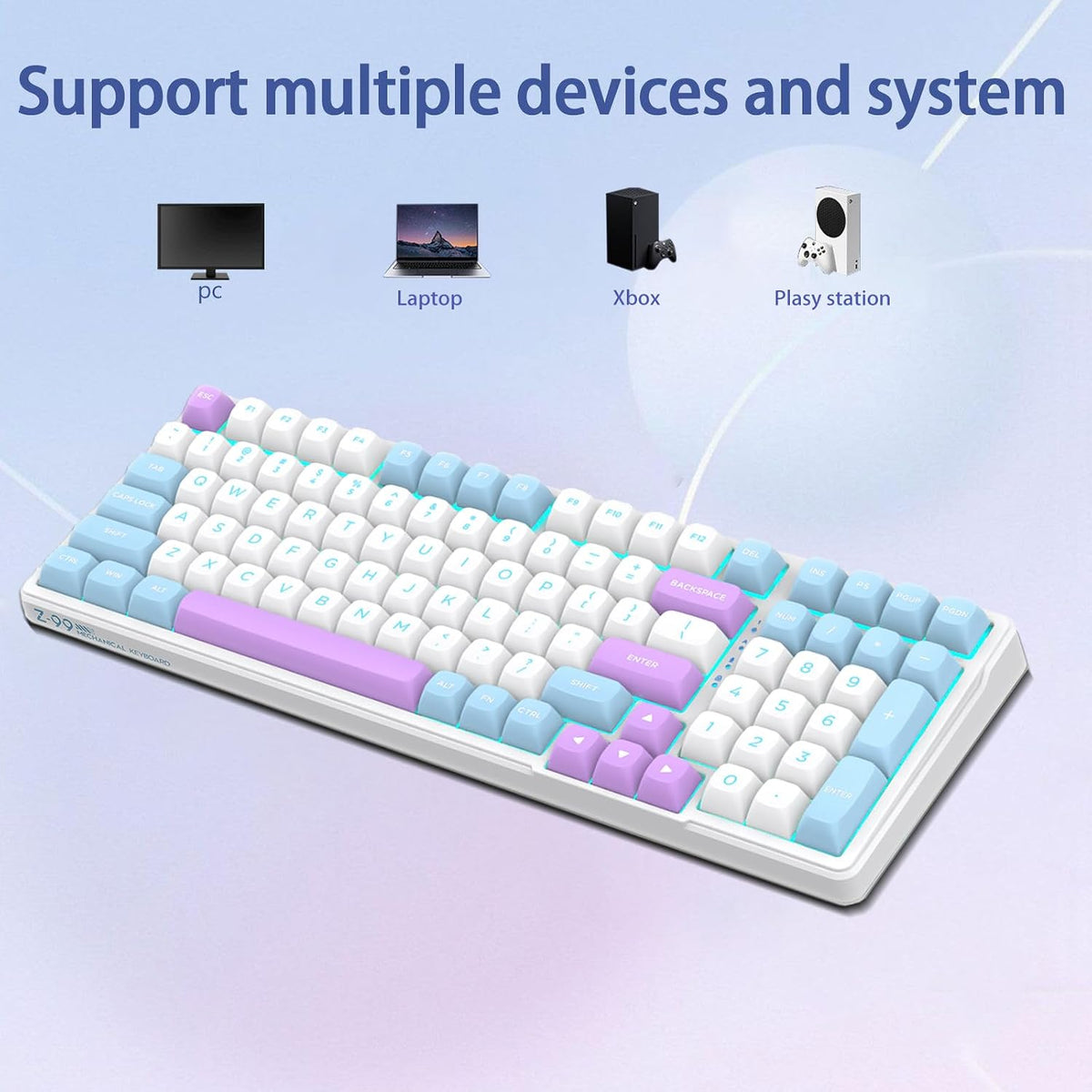 E-YOOSO 96% Wired Creamy Mechanical Keyboard, Cyan LED Backlit for PC/MAC